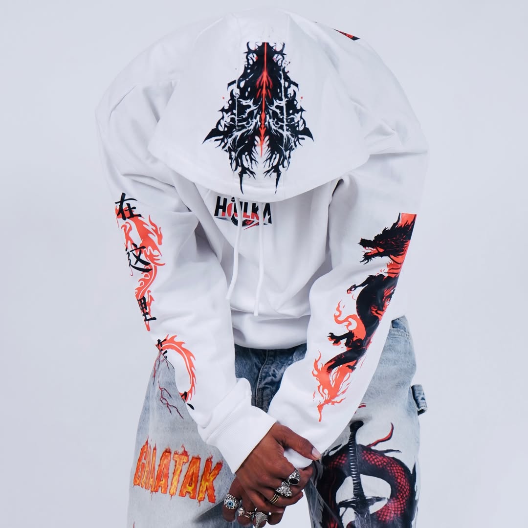 HULKA Dragon Warrior Drop Shoulder Hoodie – White