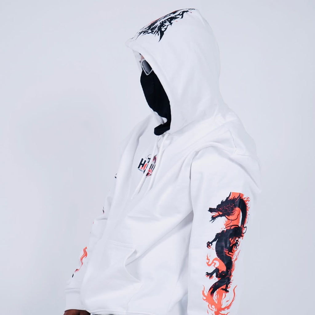 HULKA Dragon Warrior Drop Shoulder Hoodie – White