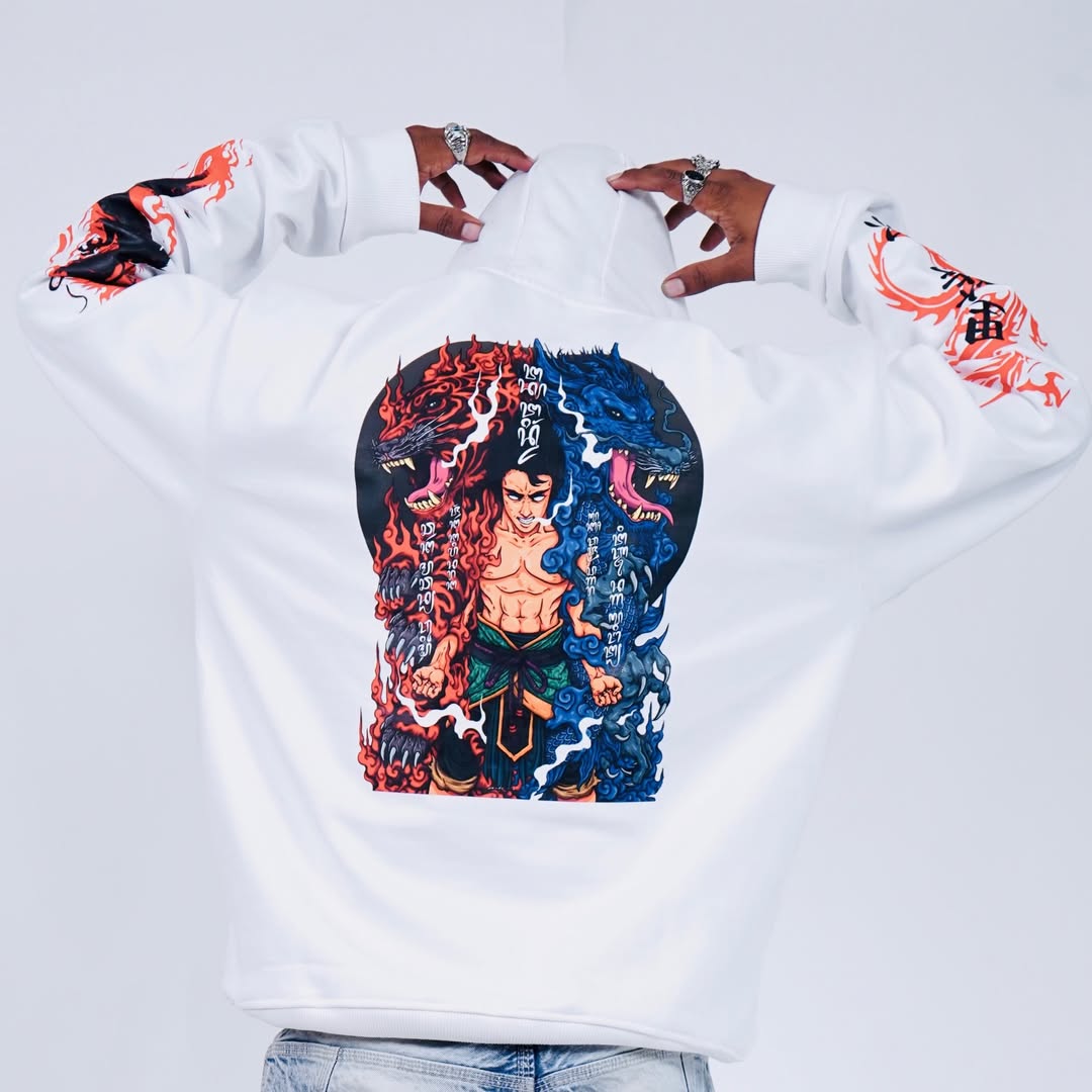 HULKA Dragon Warrior Drop Shoulder Hoodie – White